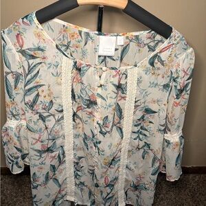 LC Lauren Conrad Floral Blouse - Cream and Multicolor